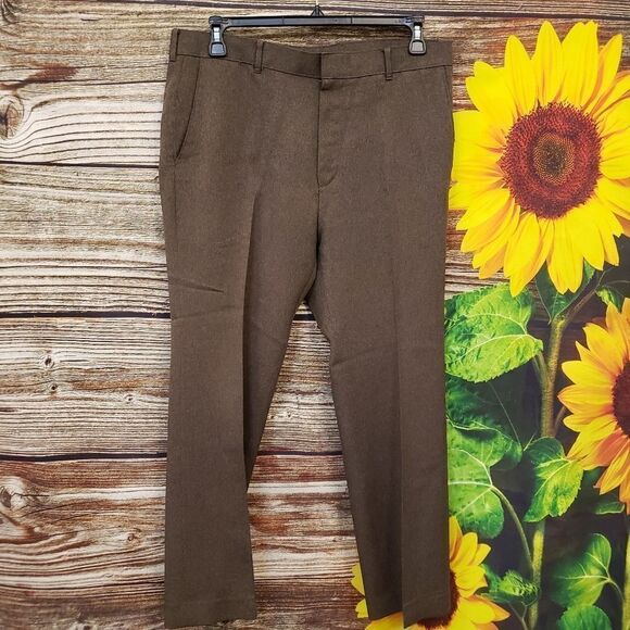 David Taylor Mens brown dress pants Size :38/30" flat front Pre-owned - Picture 1 of 5